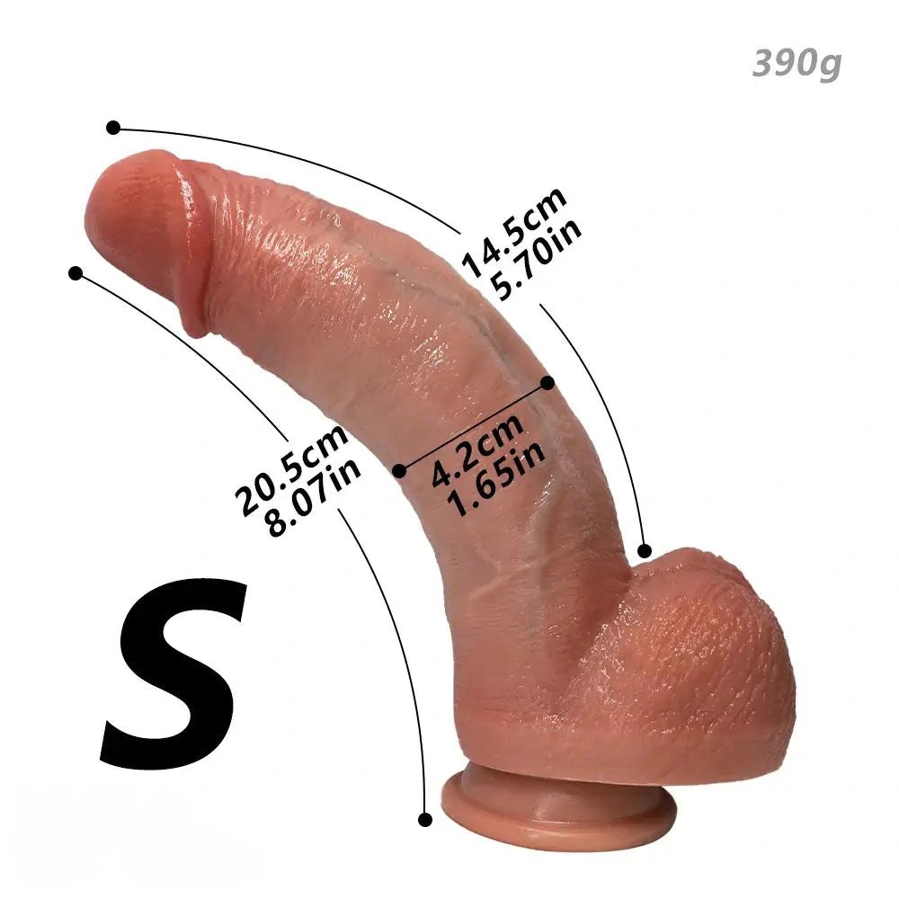 Flesh tone curved silicone strap-on dildo, photo 19