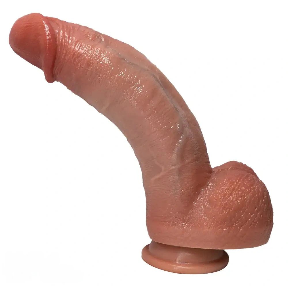 Flesh tone curved silicone strap-on dildo, photo 2