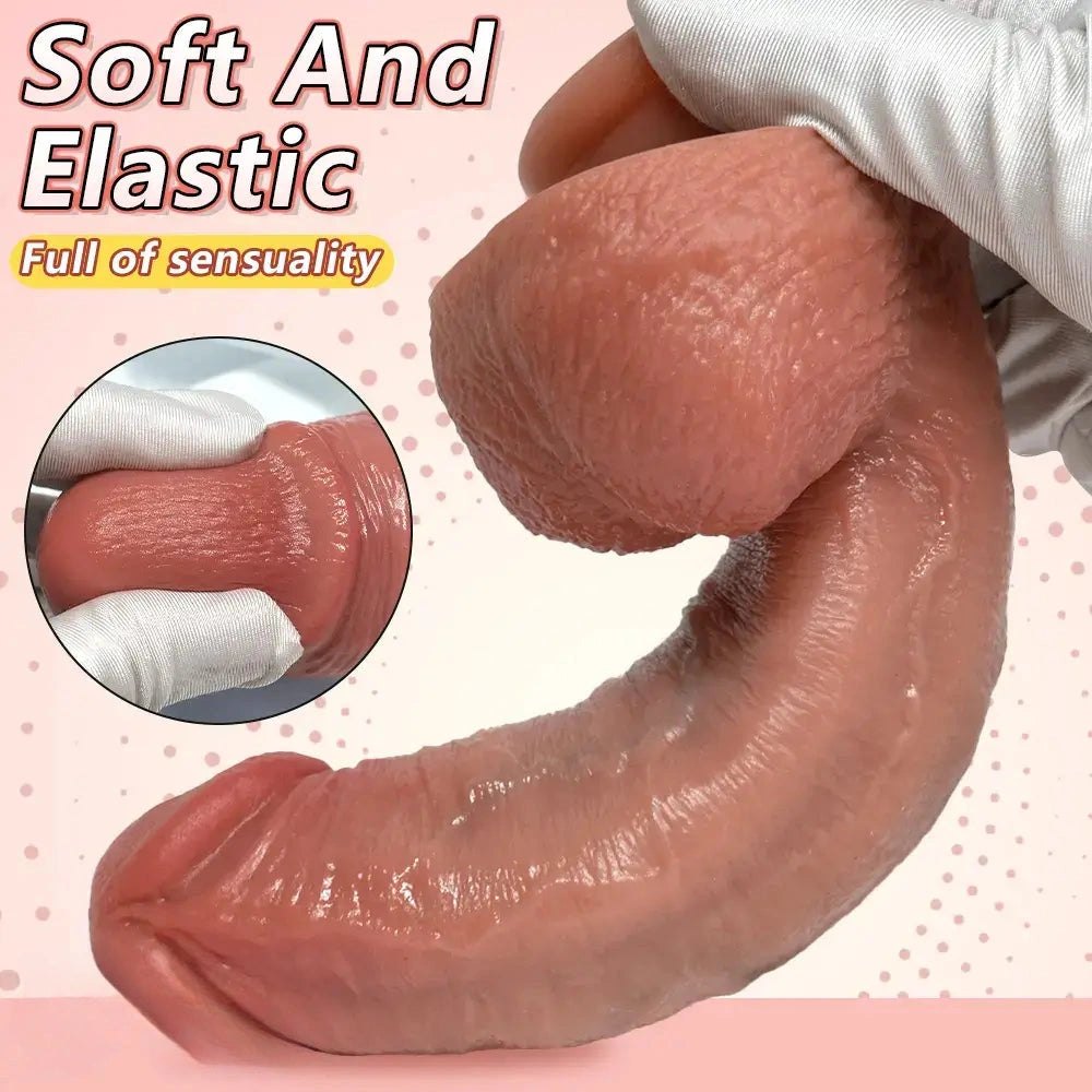 Flesh tone curved silicone strap-on dildo, photo 4