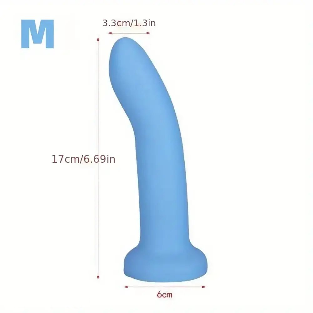 Blue curved slim silicone dildo