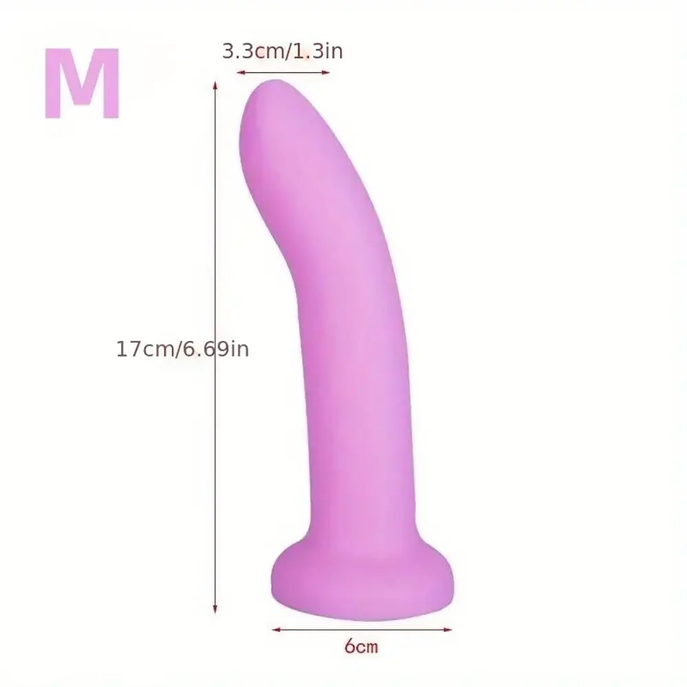 Pink curved slim silicone dildo