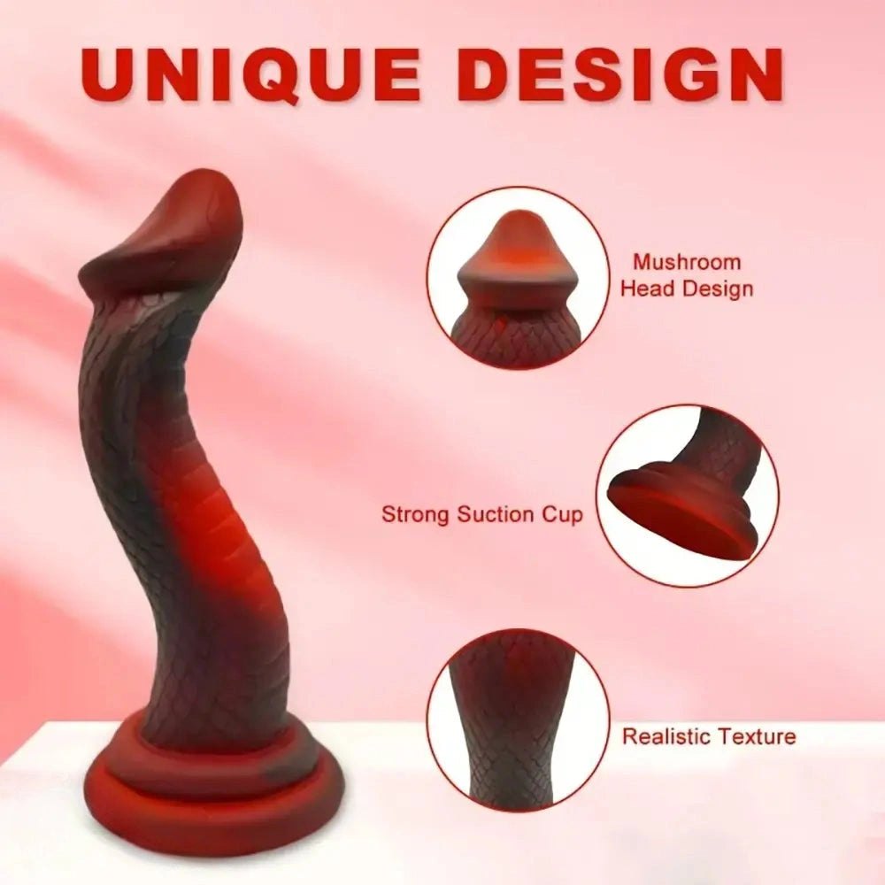 Mixed color curved snake scale fantasy dildo, photo 5