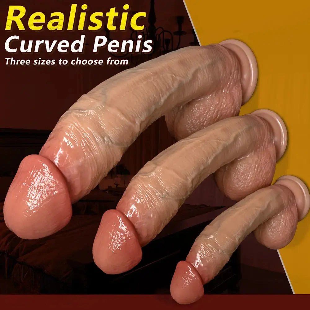 Flesh tone curved strap-on silicone dildo, photo 1