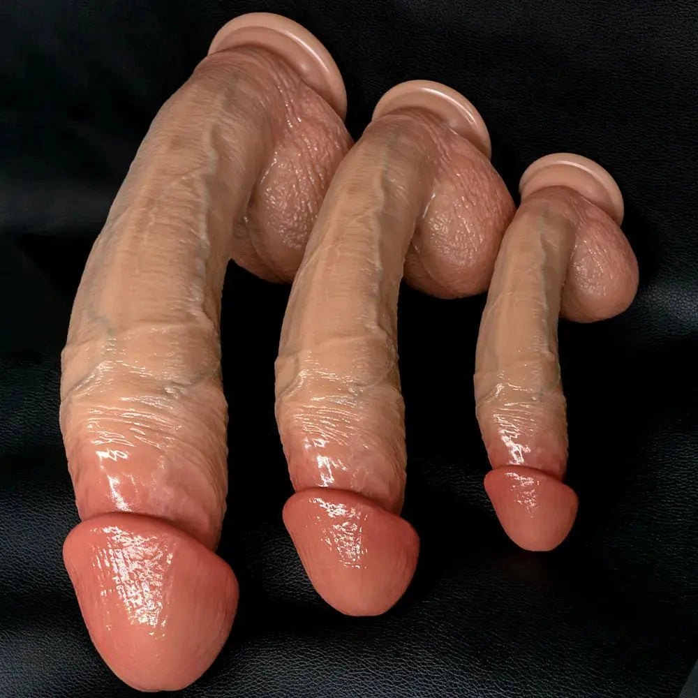 Flesh tone curved strap-on silicone dildo, photo 15