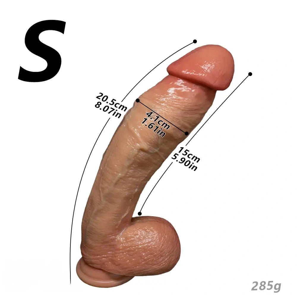 Flesh tone curved strap-on silicone dildo, photo 19