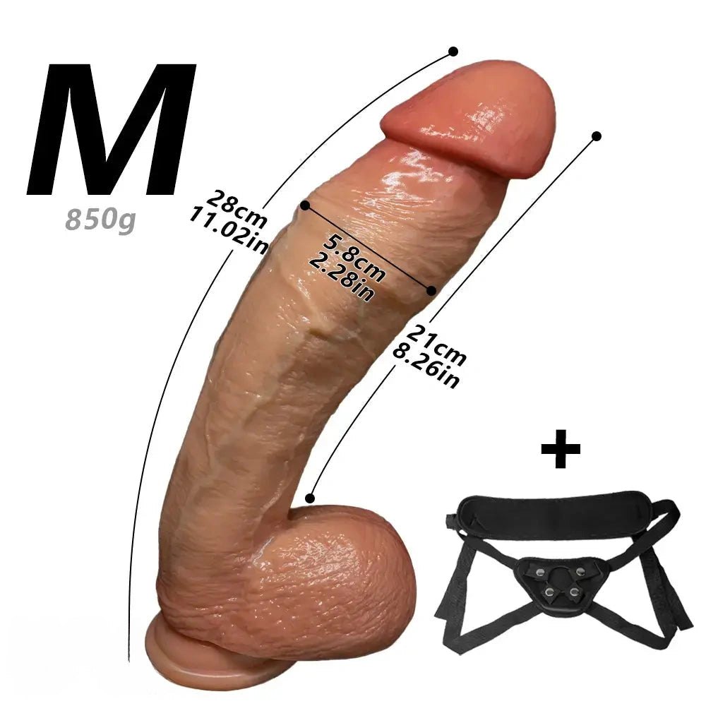 Flesh tone curved strap-on silicone dildo, photo 21