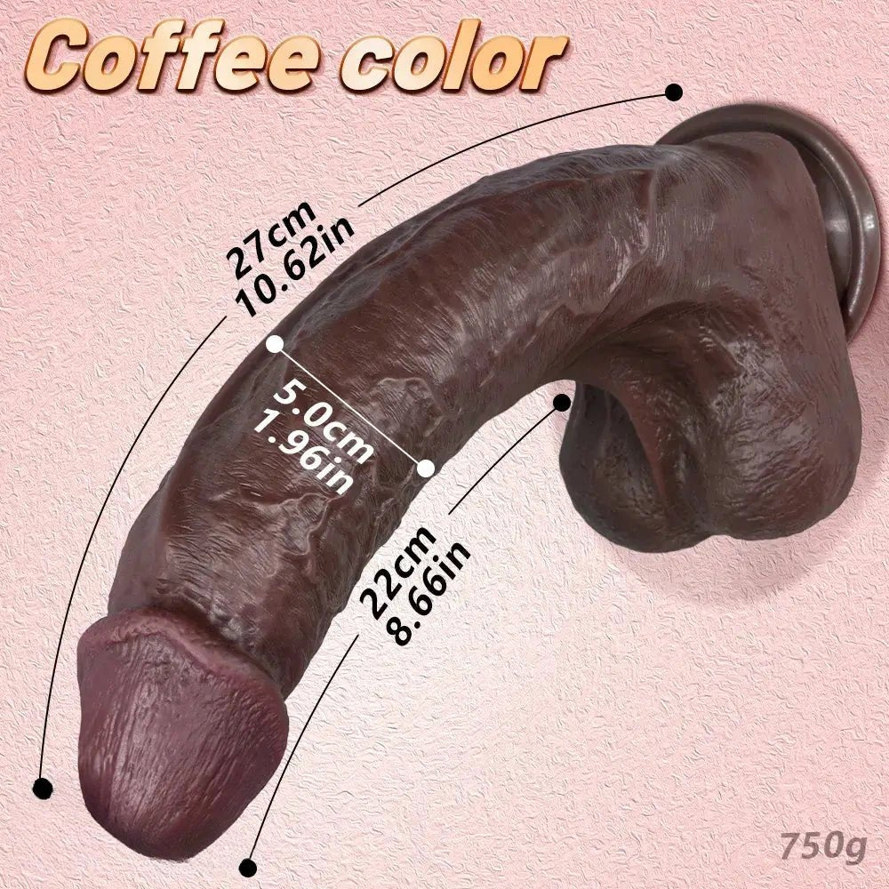 Coffee curved silicone strap-on dildo
