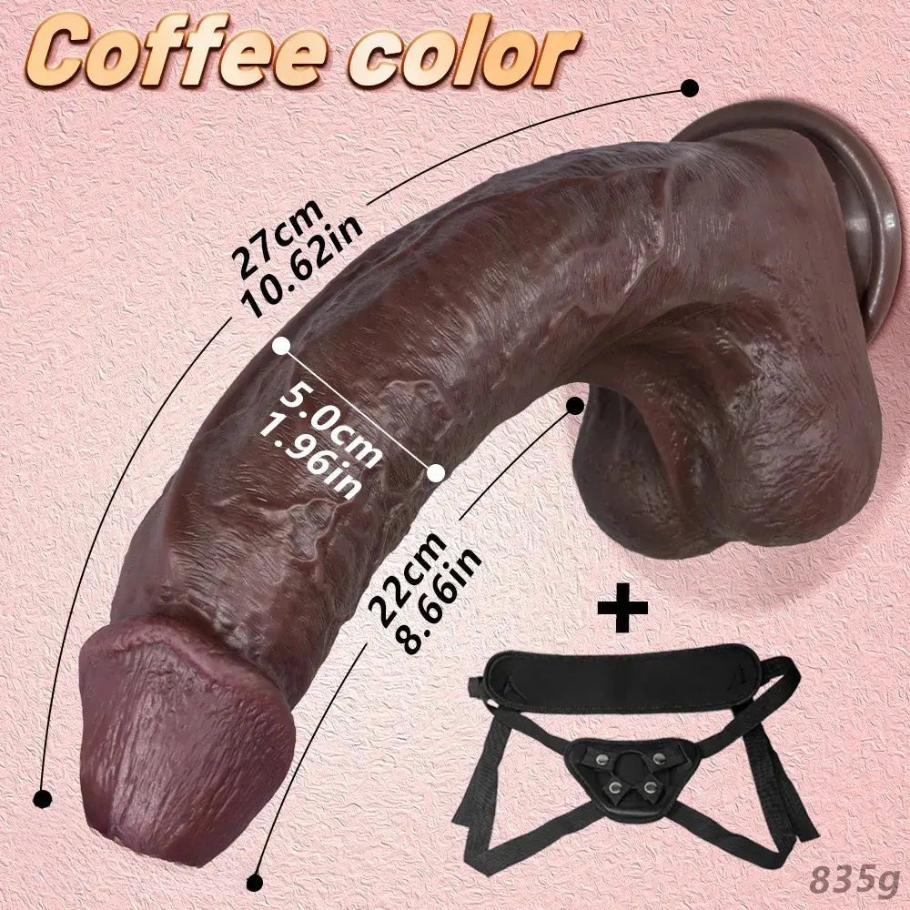 Coffee curved silicone strap-on dildo