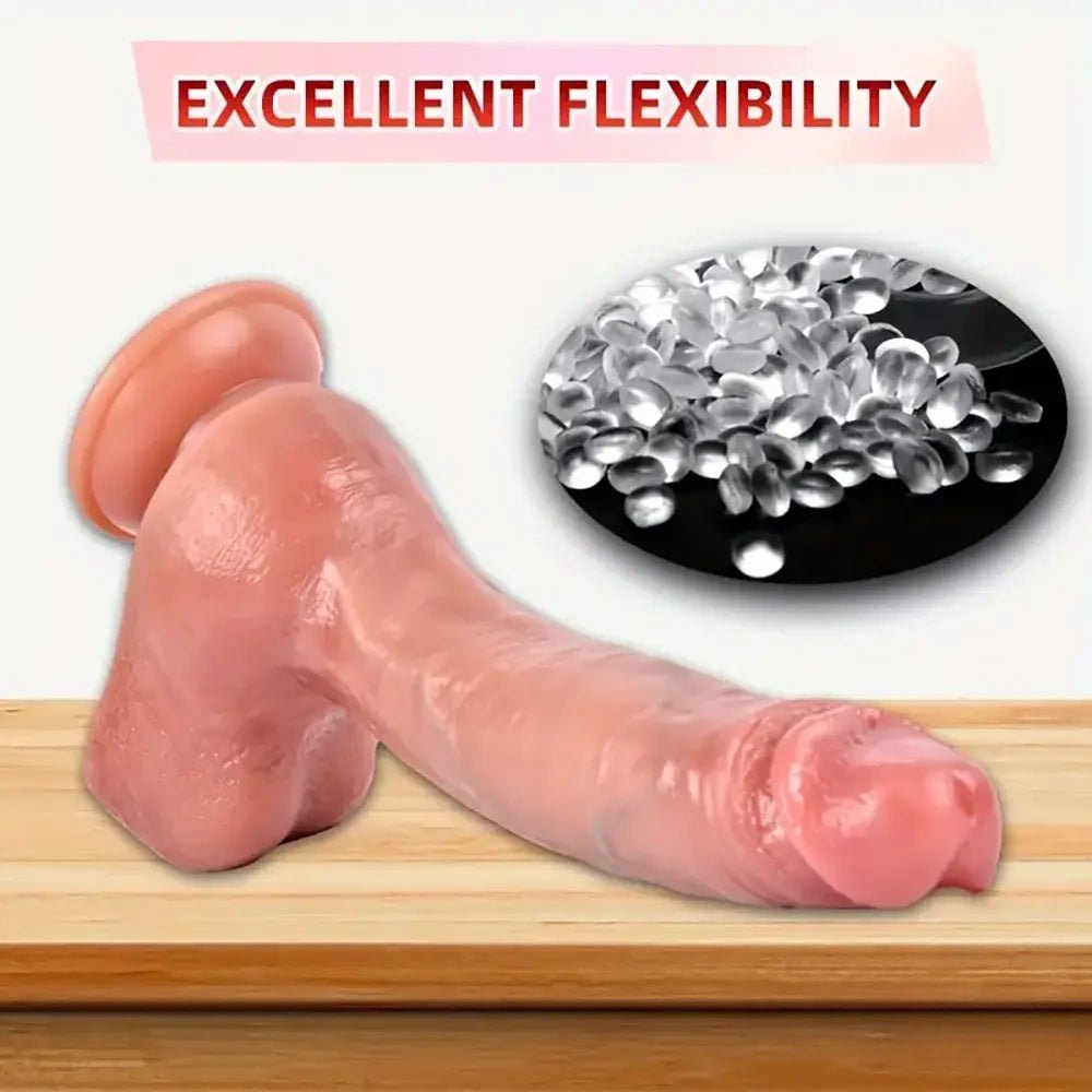 Flesh tone curved silicone dildo with suction cup base, photo 4