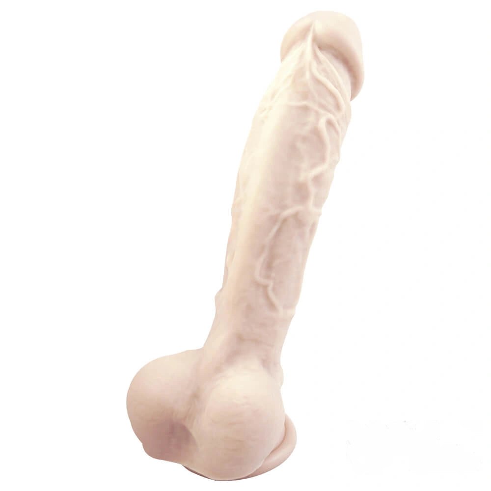 Flesh curved suction cup dildo with raised veins