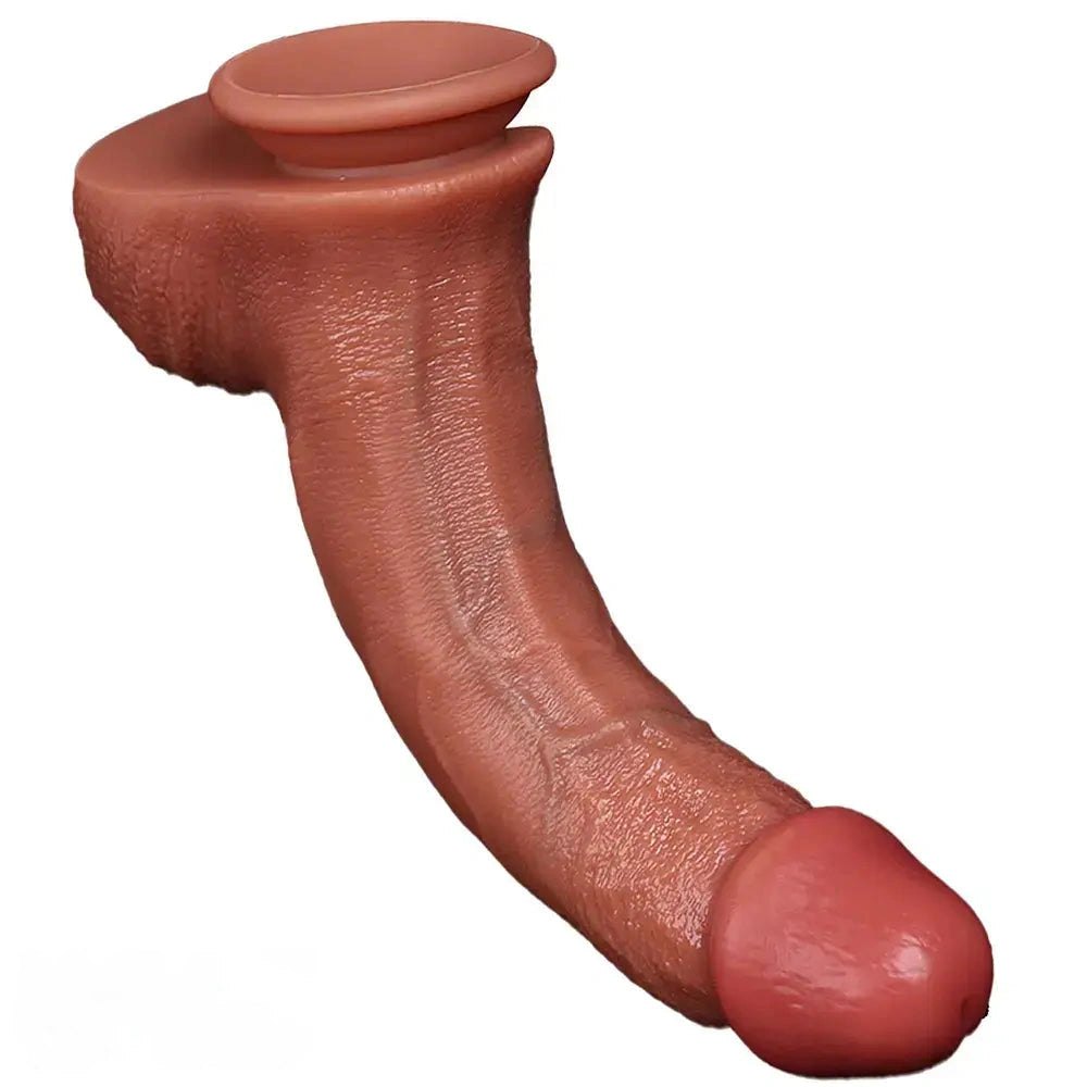 Flesh tone curved silicone suction cup dildo, photo 1