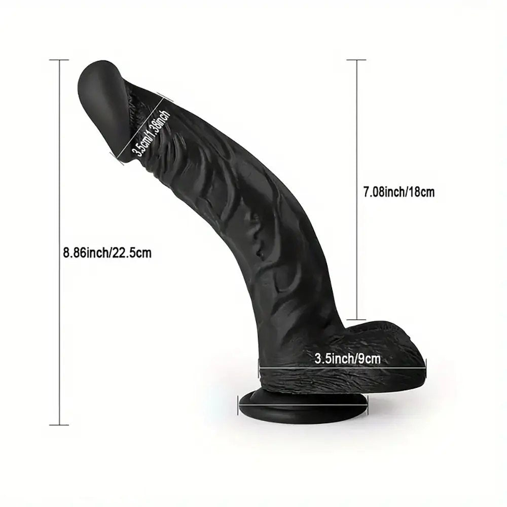 Black curved suction cup realistic dildo, photo 3