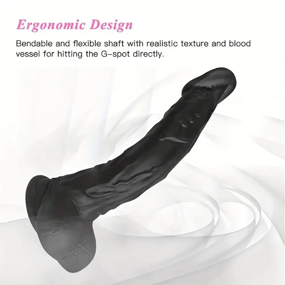 Black curved suction cup realistic dildo, photo 4
