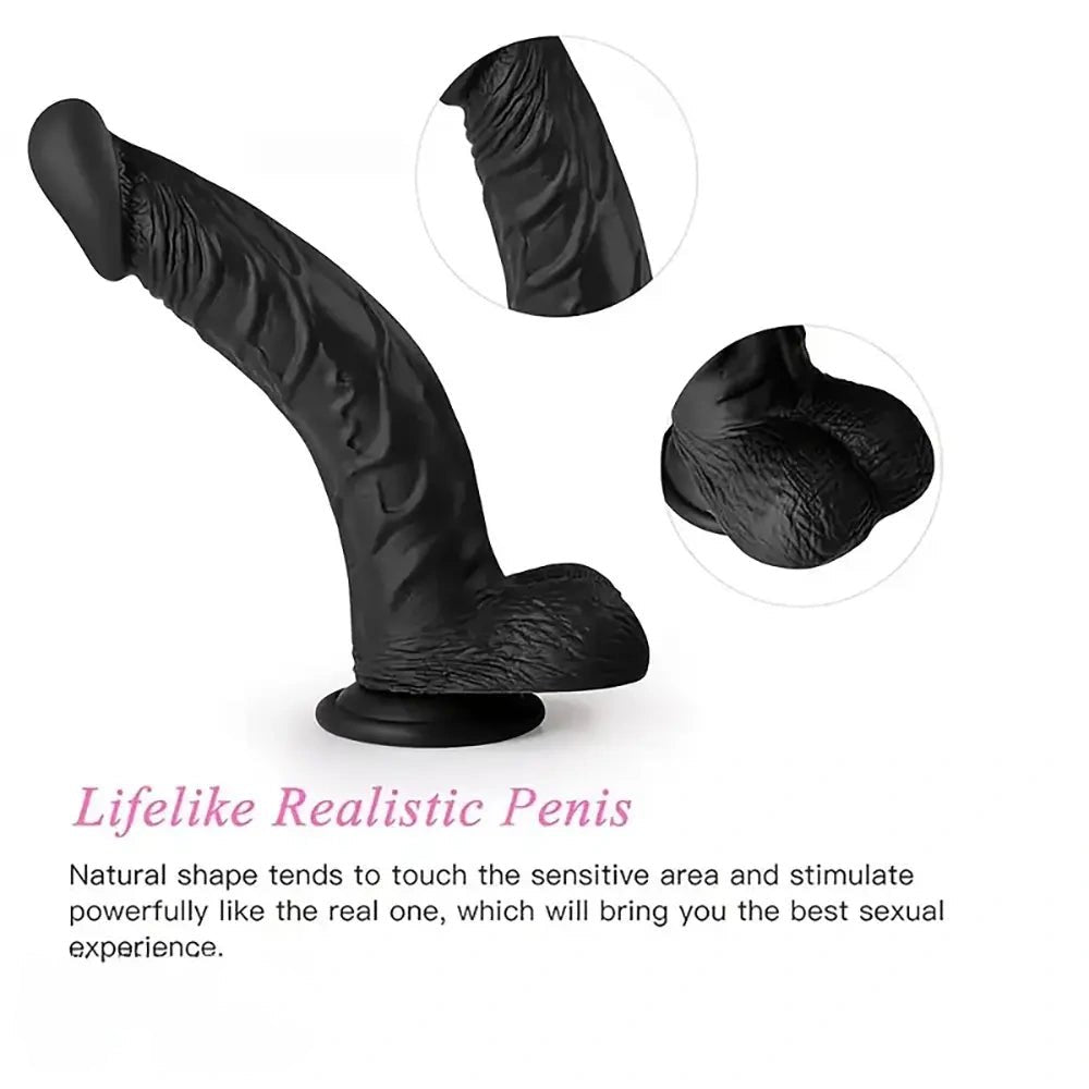 Black curved suction cup realistic dildo, photo 5