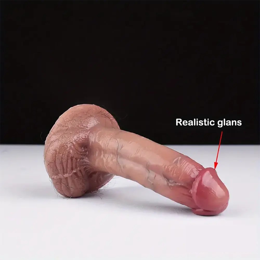 Flesh-toned curved silicone dildo with suction cup base, photo 6