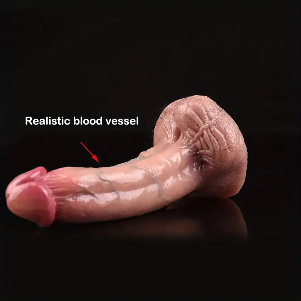 Flesh-toned curved silicone dildo with suction cup base, photo 8