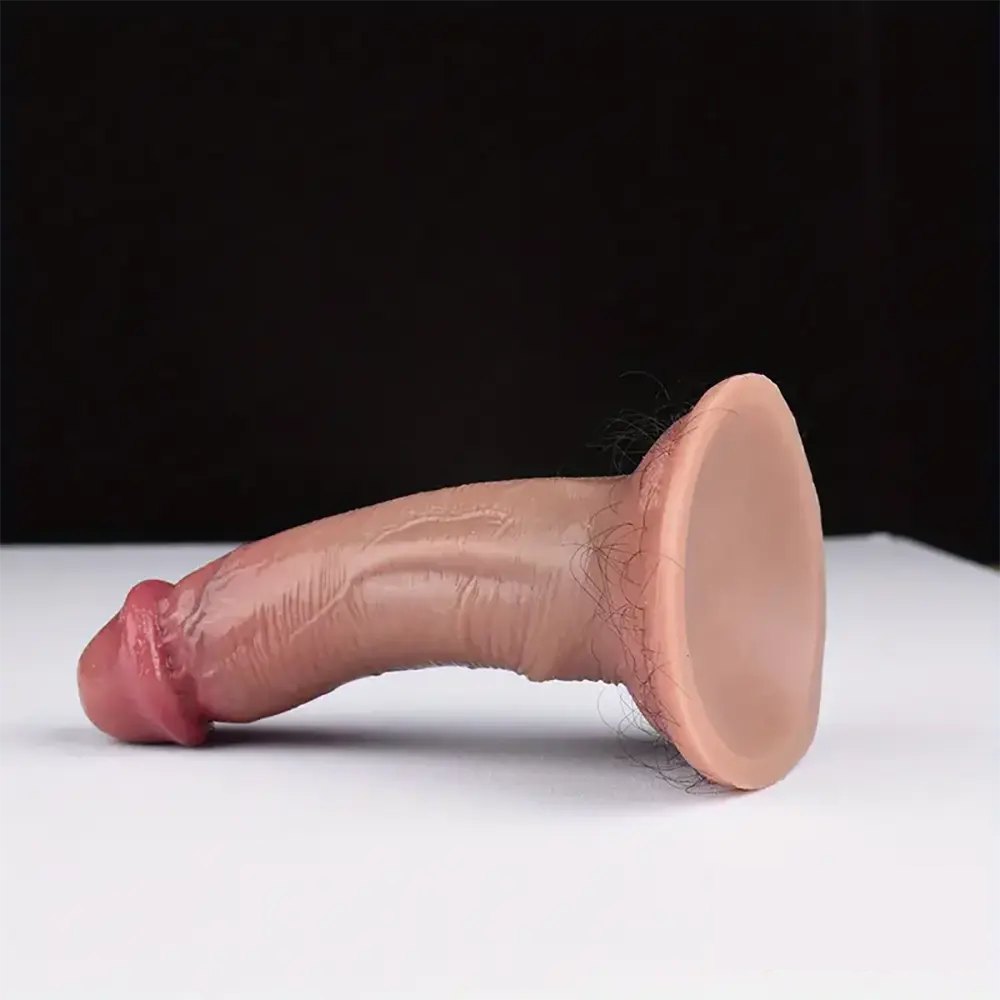 Flesh-toned curved silicone dildo with suction cup base, photo 9