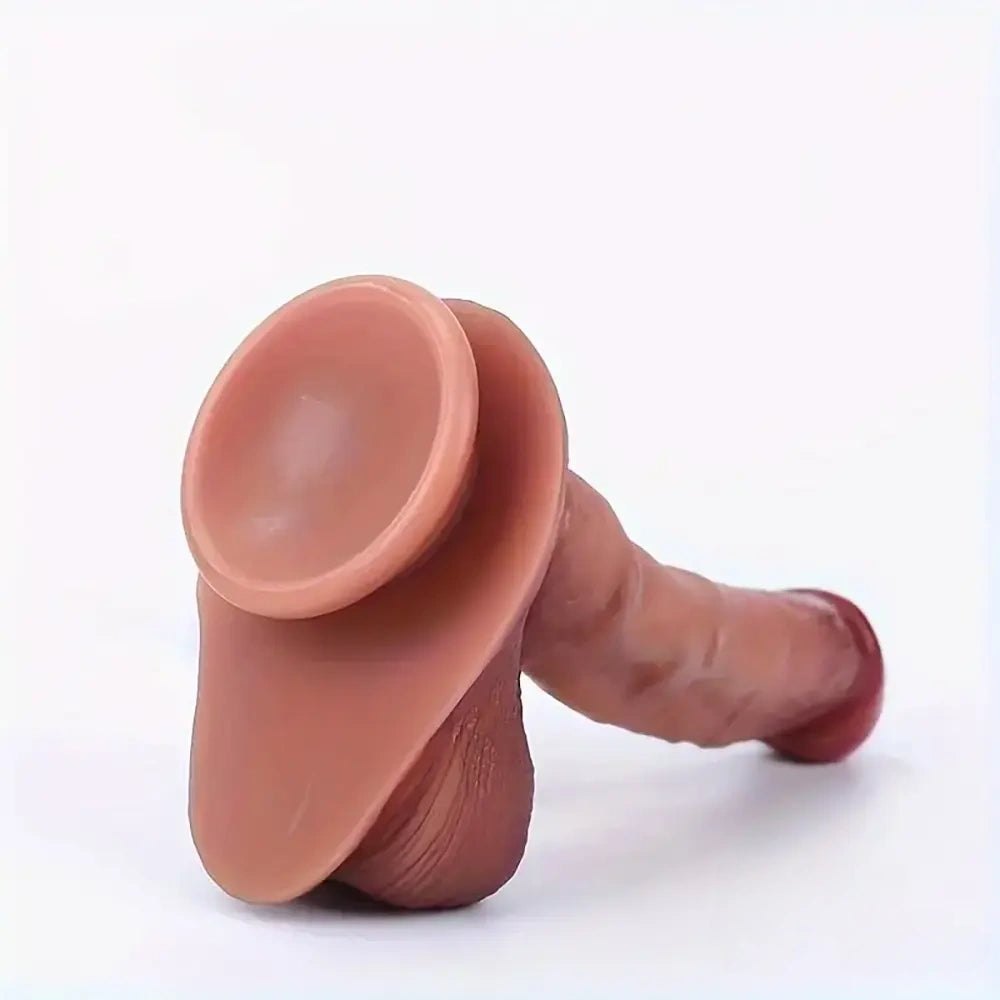 Flesh tone curved suction cup silicone dildo, photo 6