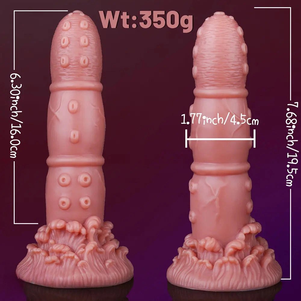 Brown and purple curved tentacle fantasy dildo