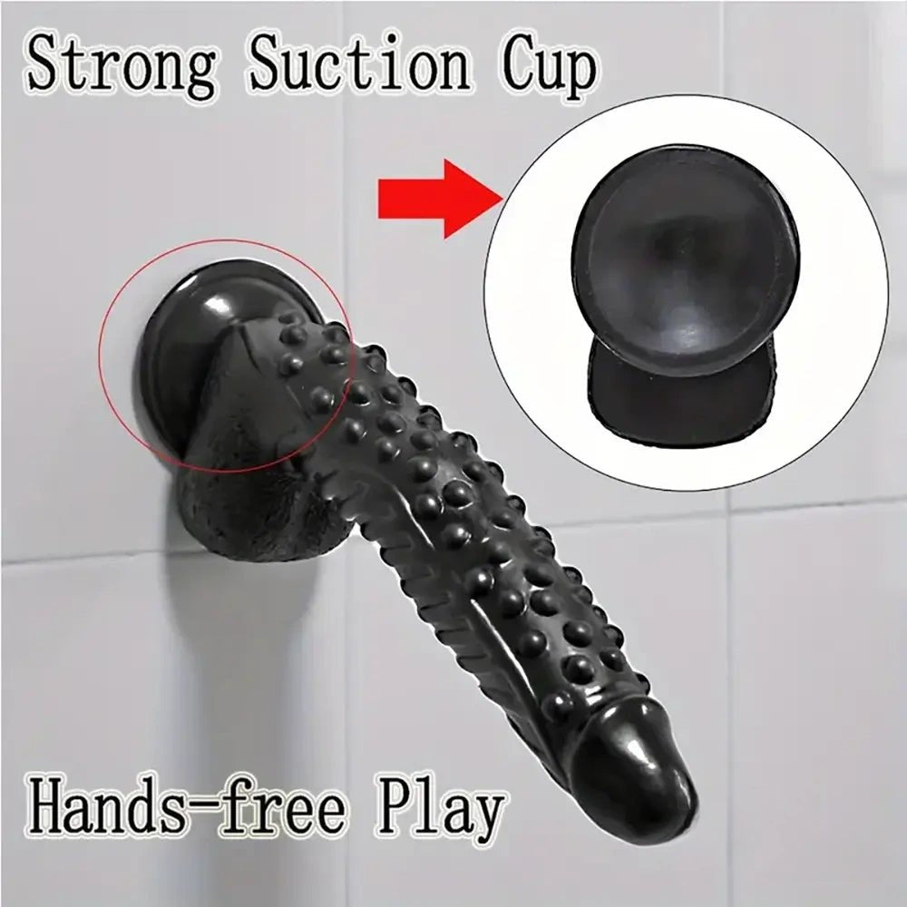 Black curved textured PVC dildo, photo 2