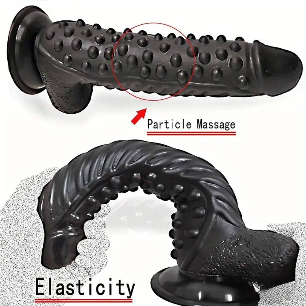 Black curved textured PVC dildo, photo 3