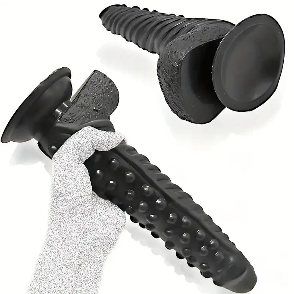 Black curved textured PVC dildo, photo 4