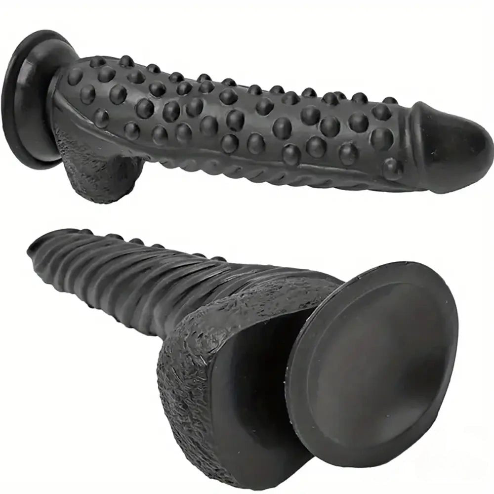 Black curved textured PVC dildo, photo 5