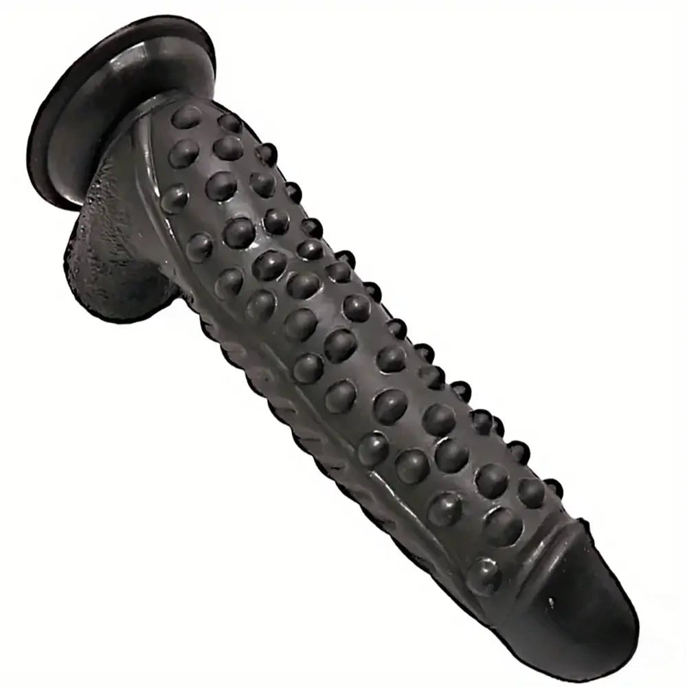 Black curved textured PVC dildo, photo 6