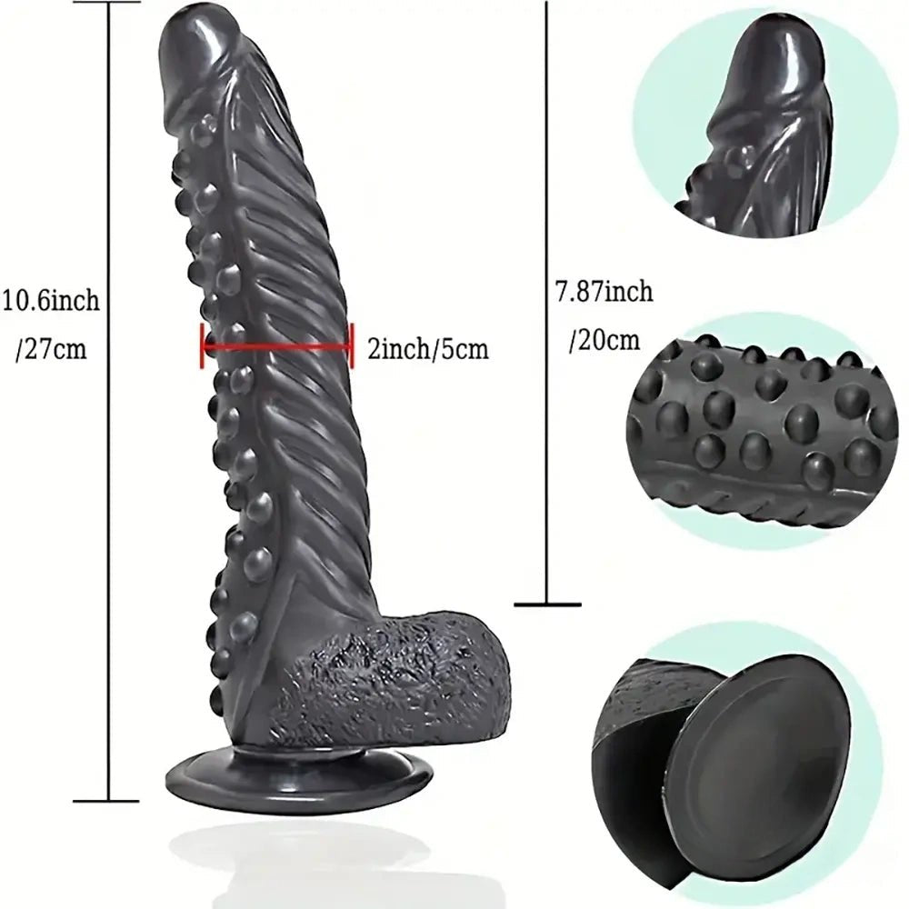 Black curved textured PVC dildo, photo 7