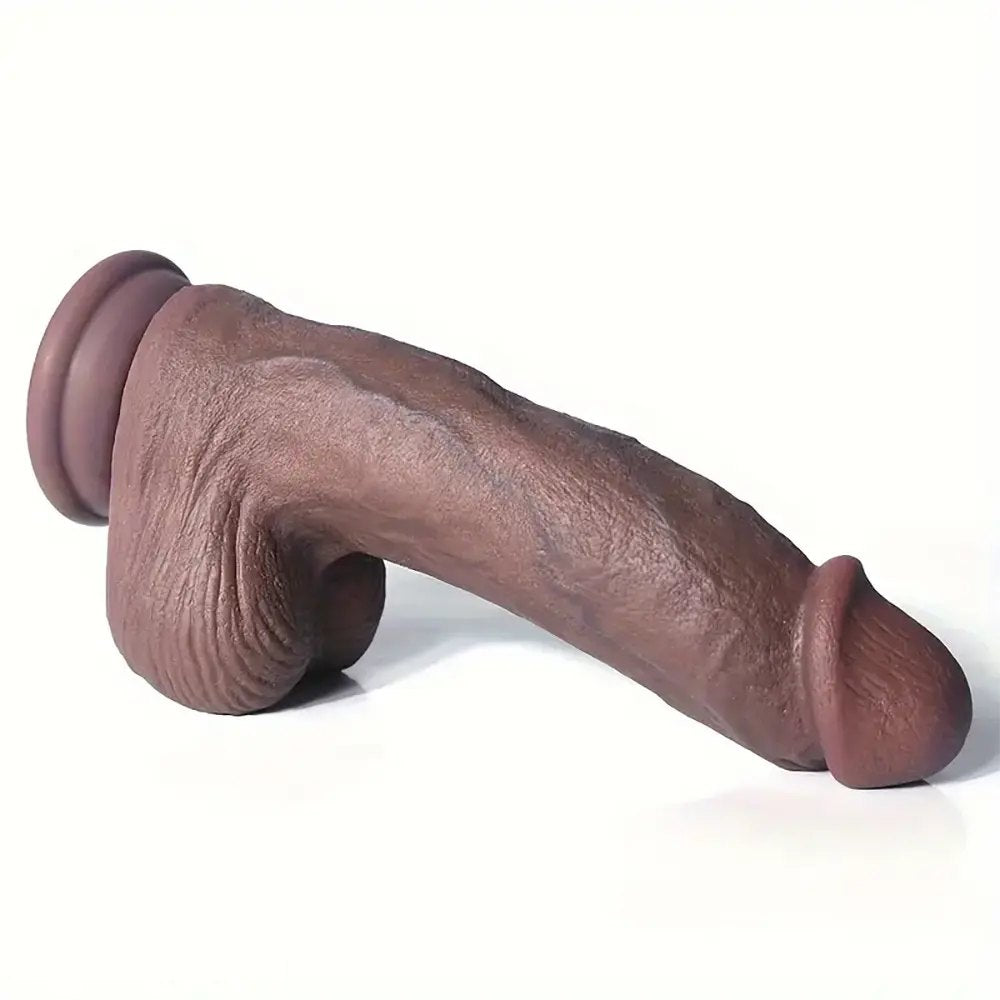 Coffee tone curved realistic silicone dildo, photo 2