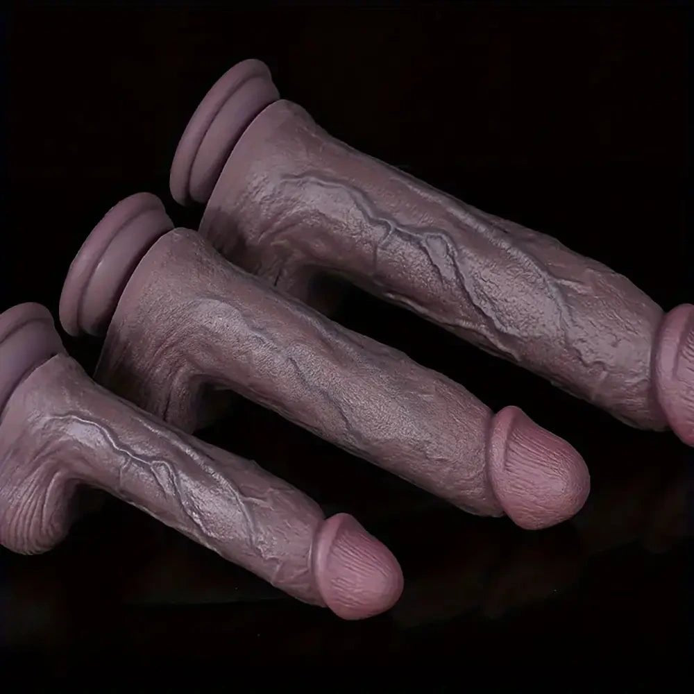 Coffee tone curved realistic silicone dildo, photo 6