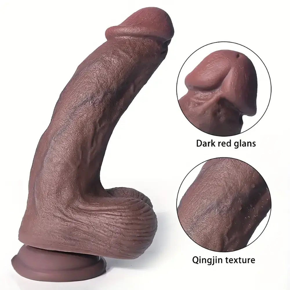 Coffee tone curved realistic silicone dildo, photo 7