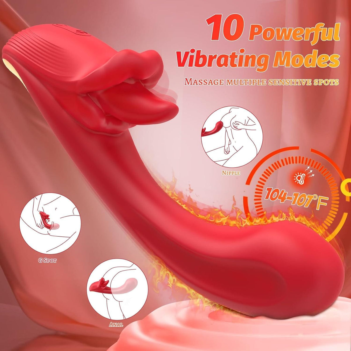Red curved tongue licking g-spot vibrator, photo 3