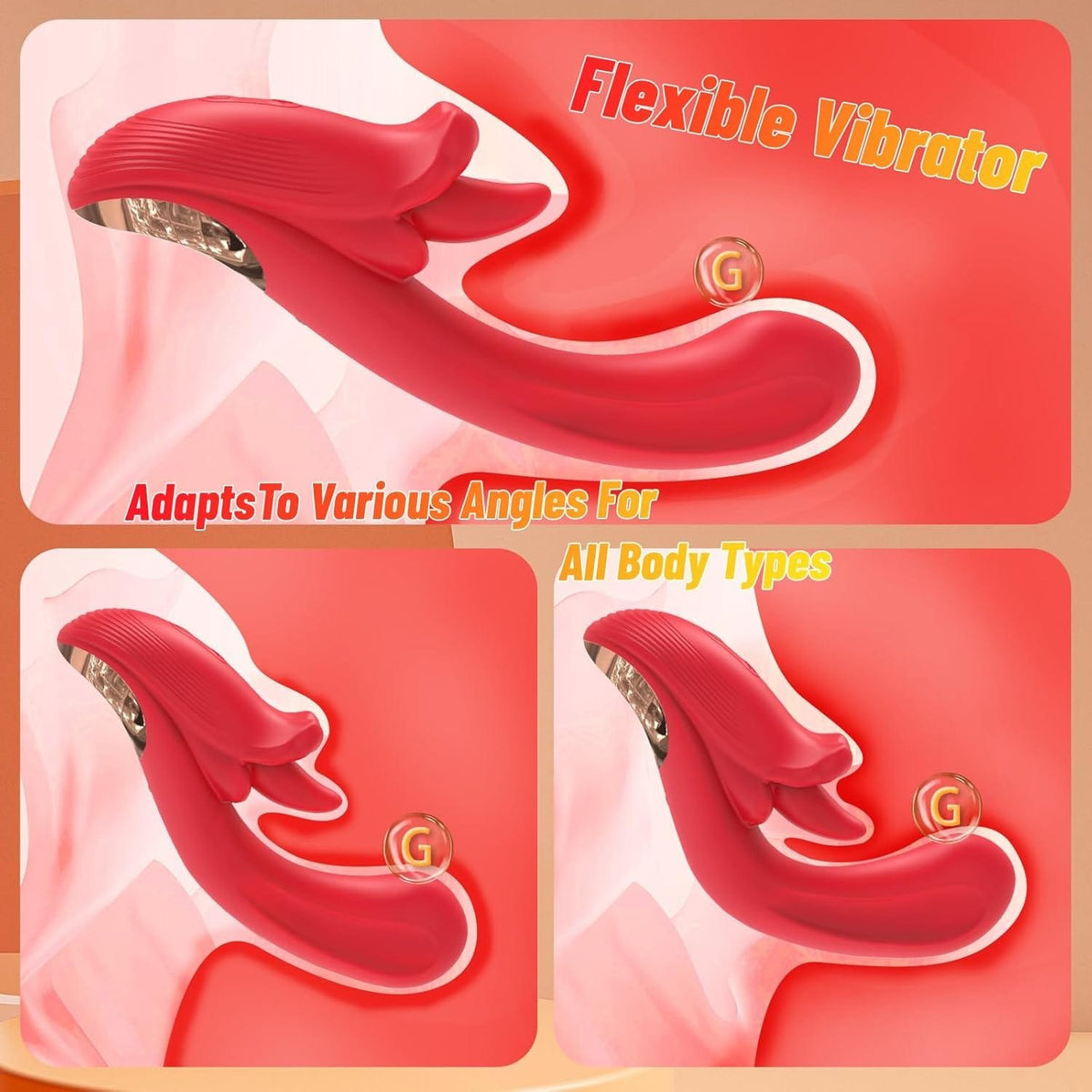 Red curved tongue licking g-spot vibrator, photo 4