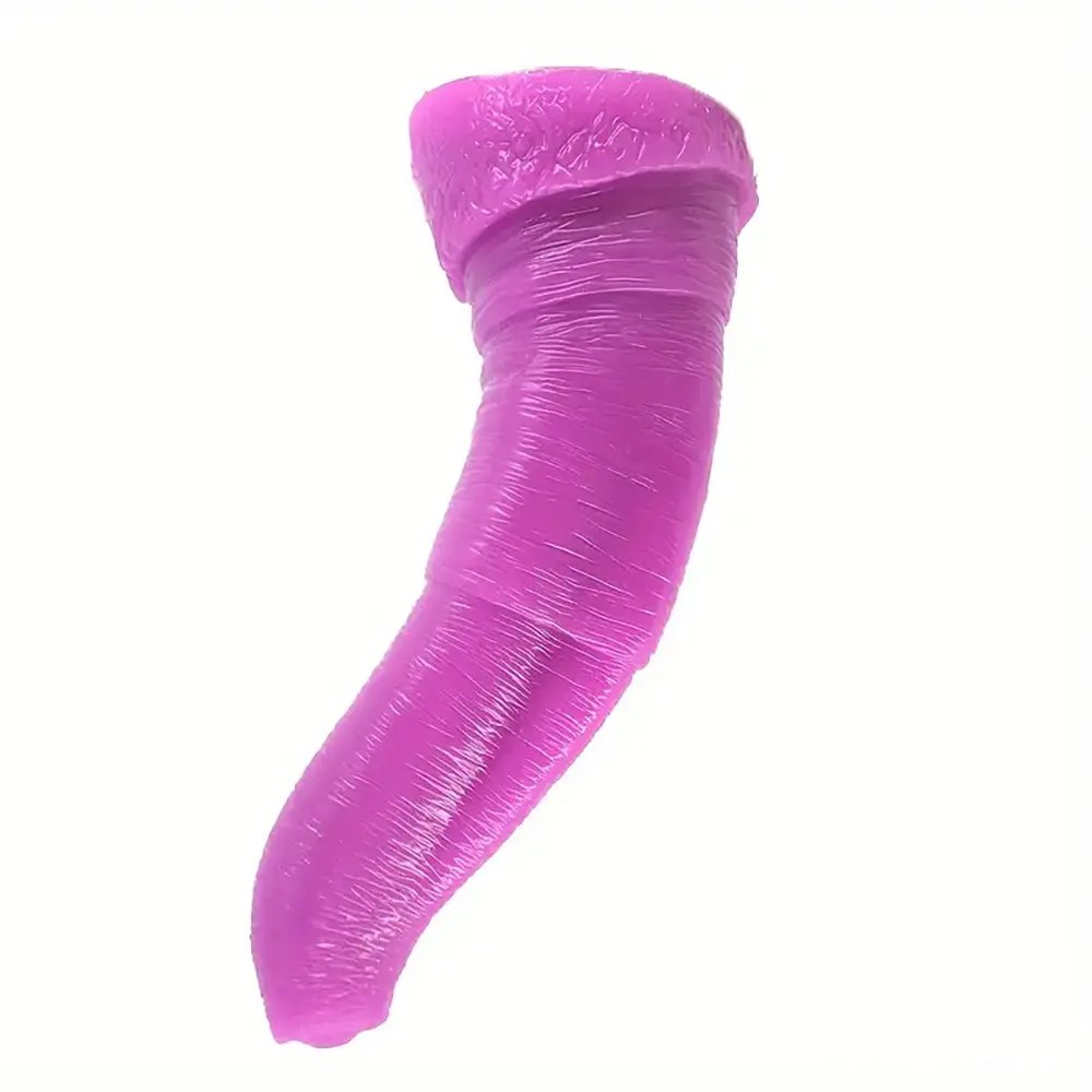 Purple curved ribbed pvc anal expander dildo