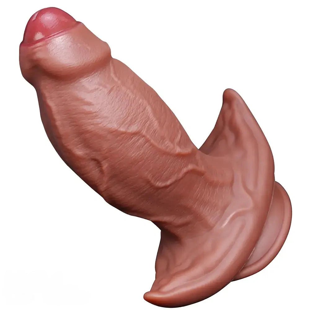 Purple and pink curved uncut dildo, photo 1