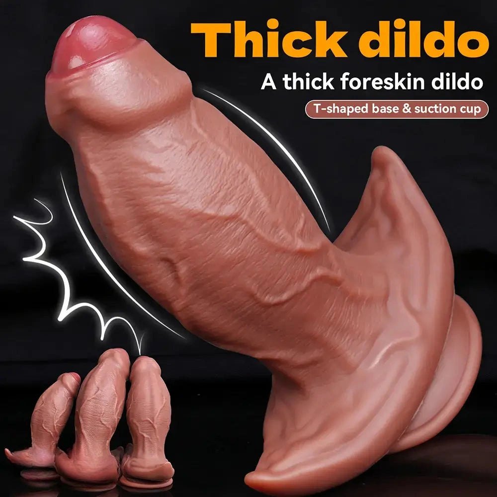 Purple and pink curved uncut dildo, photo 3