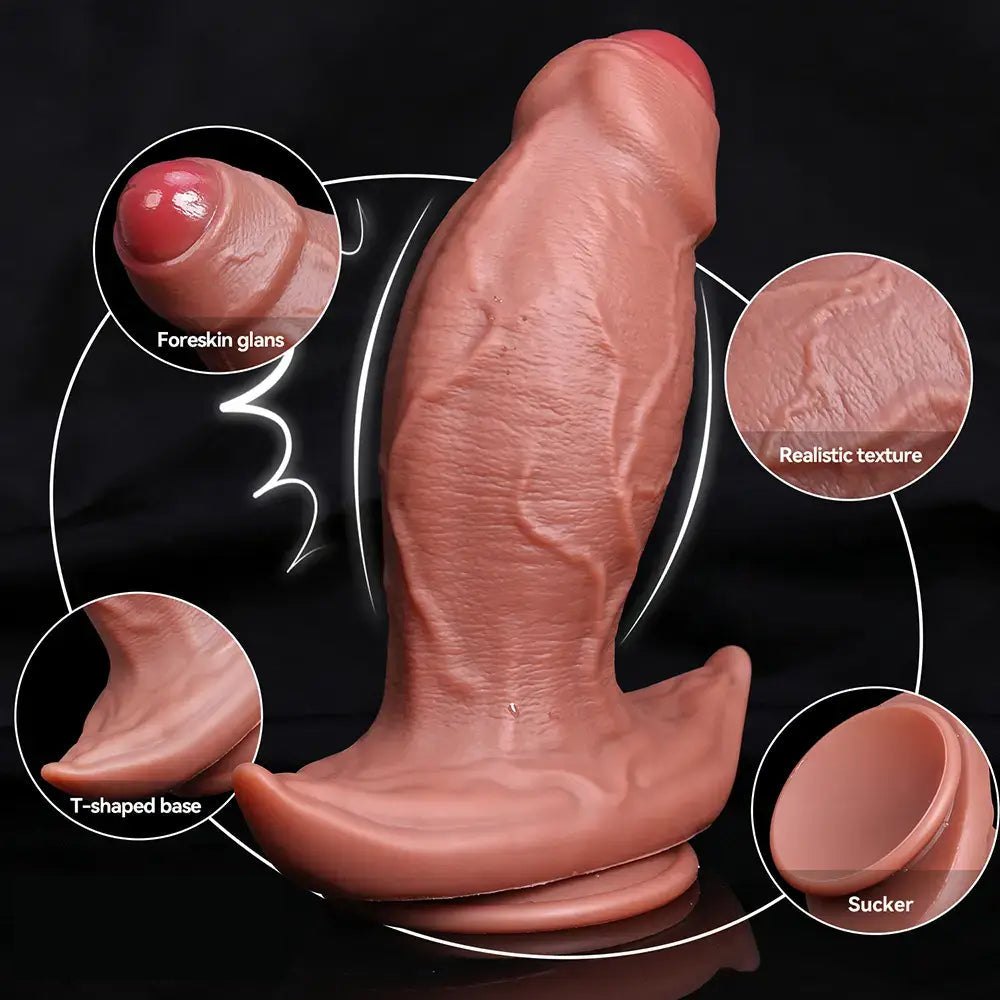 Purple and pink curved uncut dildo, photo 4