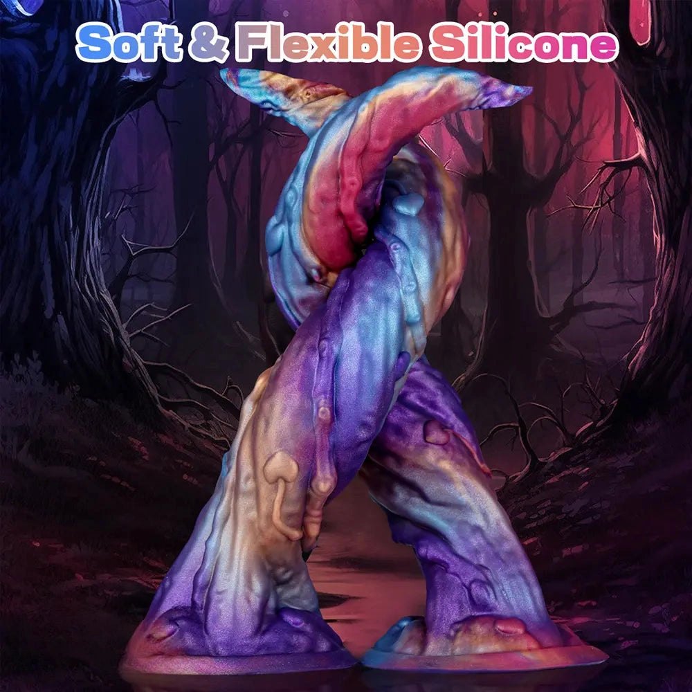 Iridescent purple and blue curved fantasy dildo, photo 3