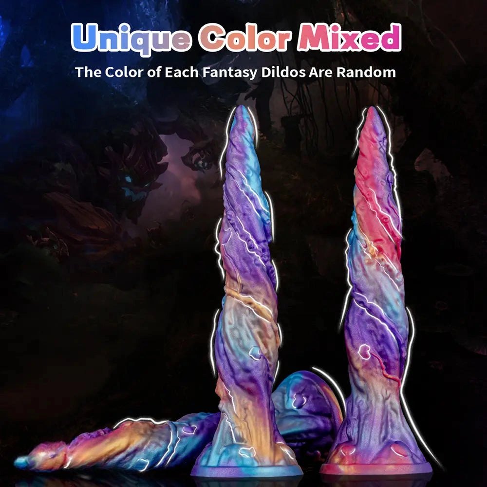 Iridescent purple and blue curved fantasy dildo, photo 6