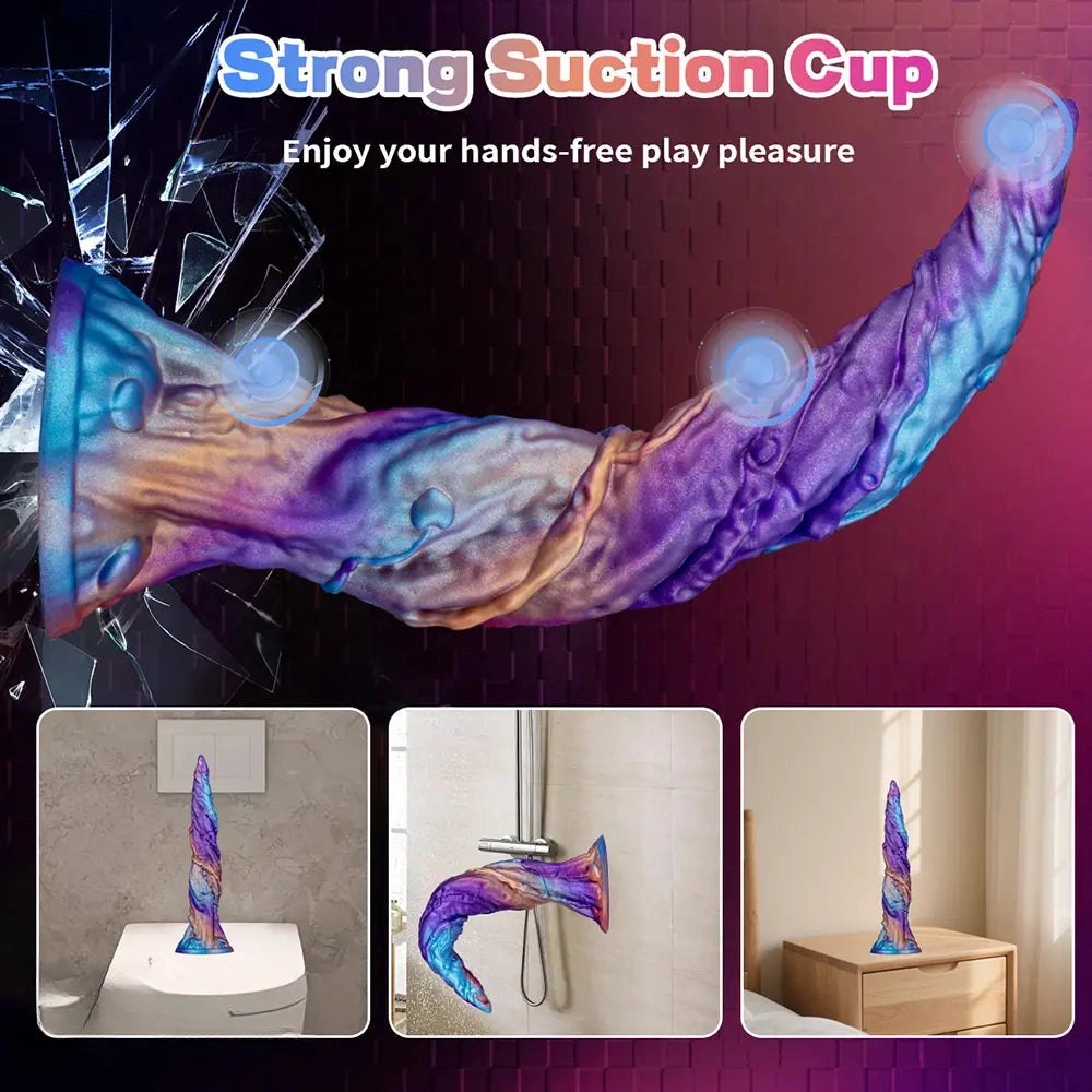 Iridescent purple and blue curved fantasy dildo, photo 7