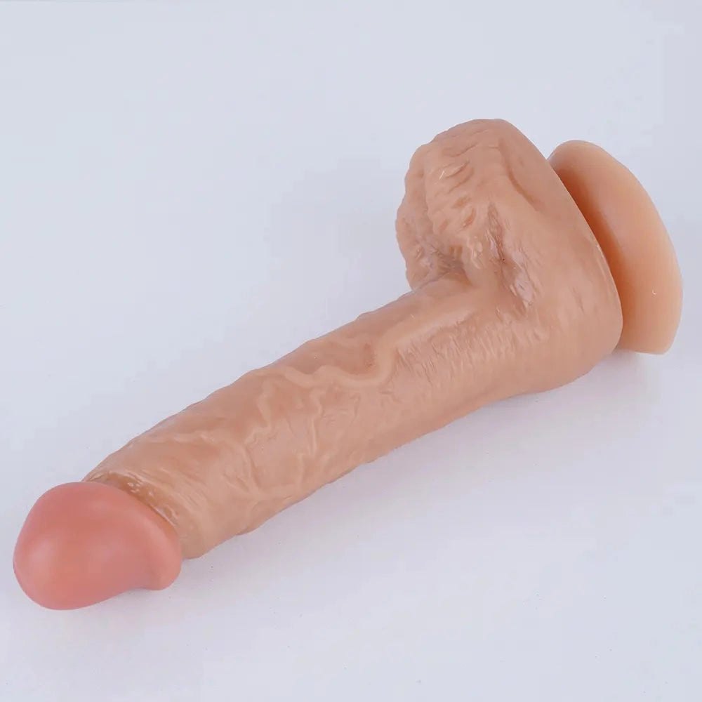 Flesh tone realistic dildo with vein texture and suction cup base, photo 5