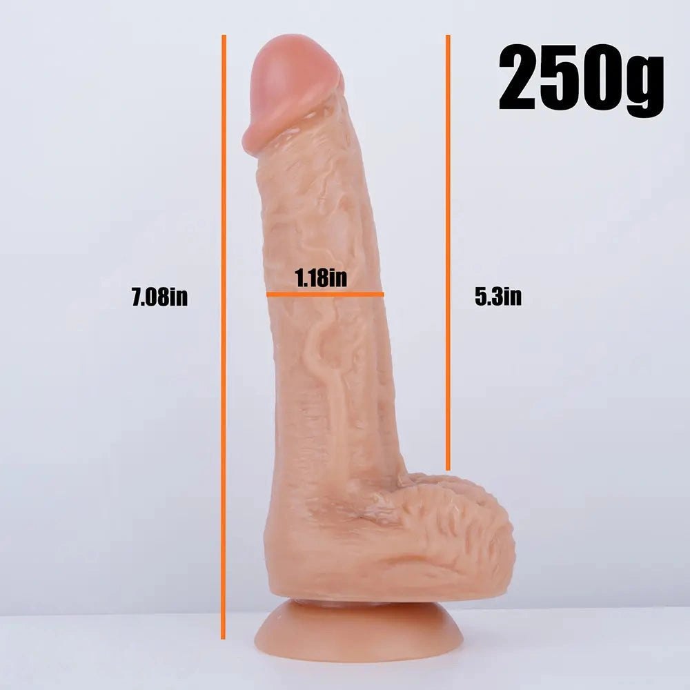 Flesh tone realistic dildo with vein texture and suction cup base, photo 8