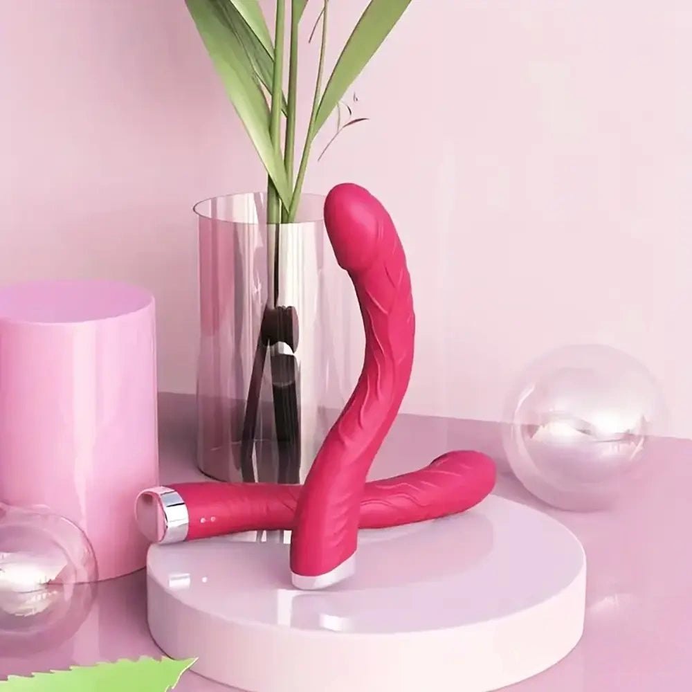 Rose red curved silicone g-spot dildo, photo 2