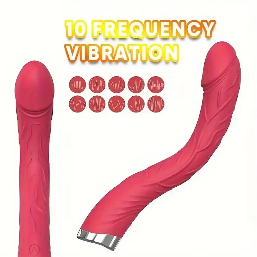 Rose red curved silicone g-spot dildo, photo 5