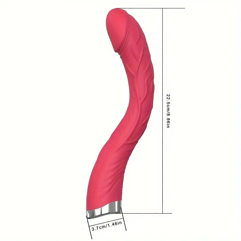Rose red curved silicone g-spot dildo, photo 7