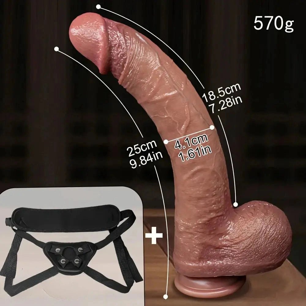 Curved wearable strap-on dildo with flared harness base, photo 10