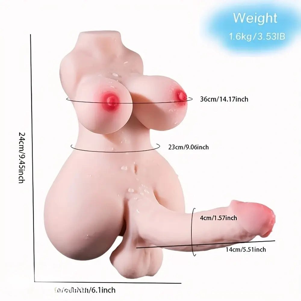 Flesh-tone curvy sex doll torso with attached dildo, photo 5
