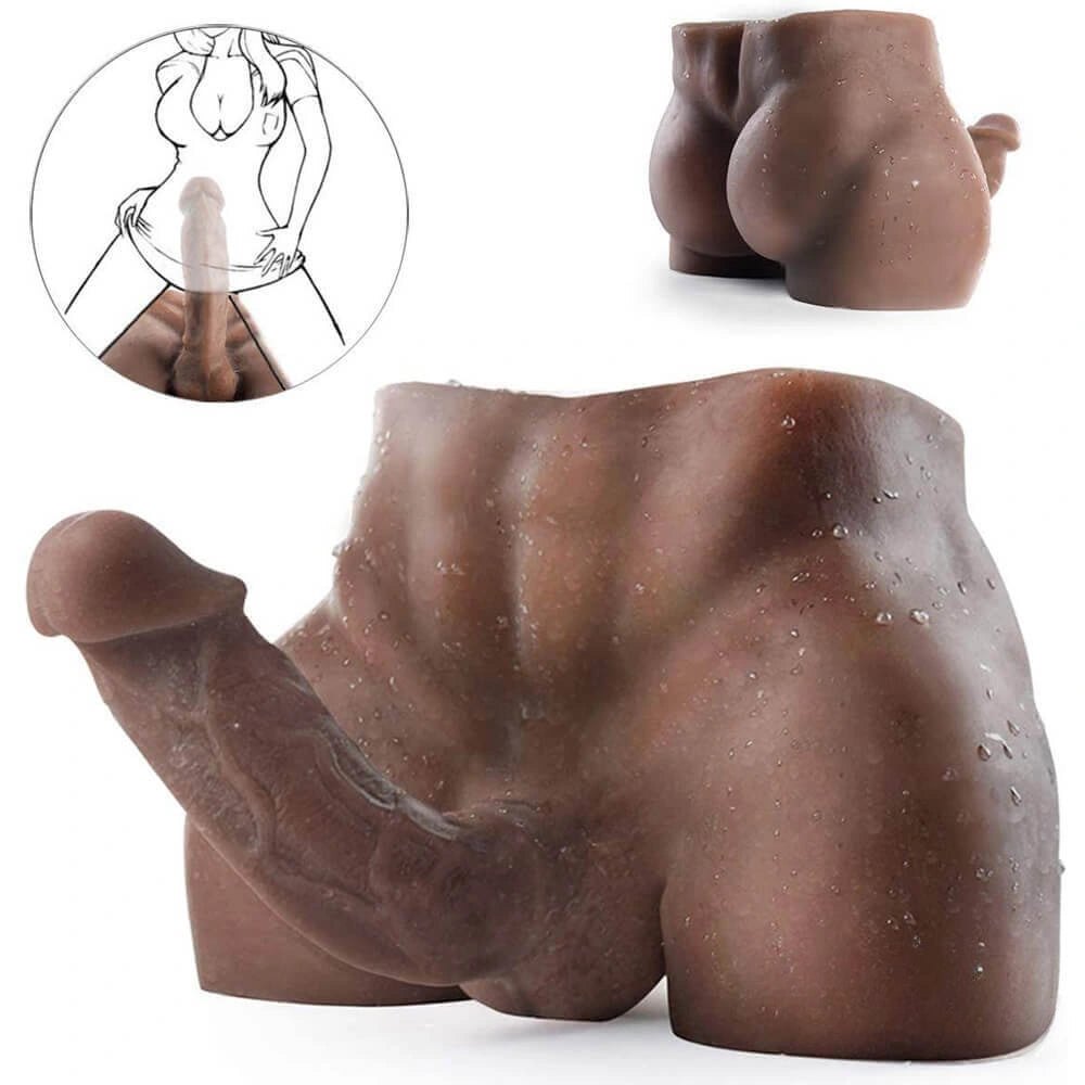 Brown curvy torso with attached dildo, photo 1