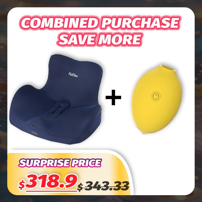 Navy blue cushioned thrusting machine and yellow lemon vibrator set, photo 1